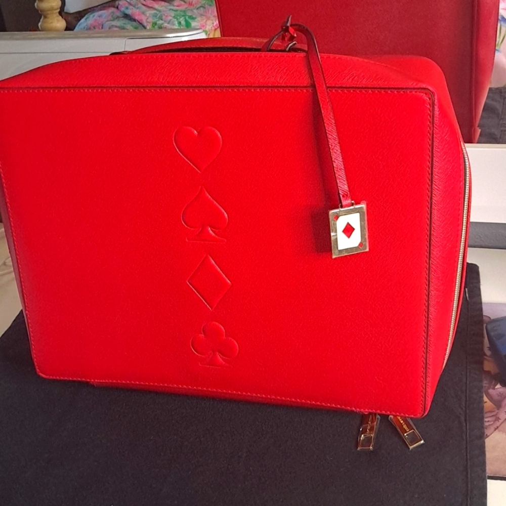 New Estee Lauder Red Travel Cosmetic Makeup Bag with Playing Card Symbols